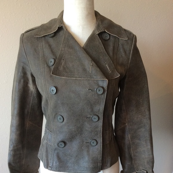 Leather Vintage Preowned Express PrecisionTaupe Distressed Jacket, size 4 - Picture 1 of 16